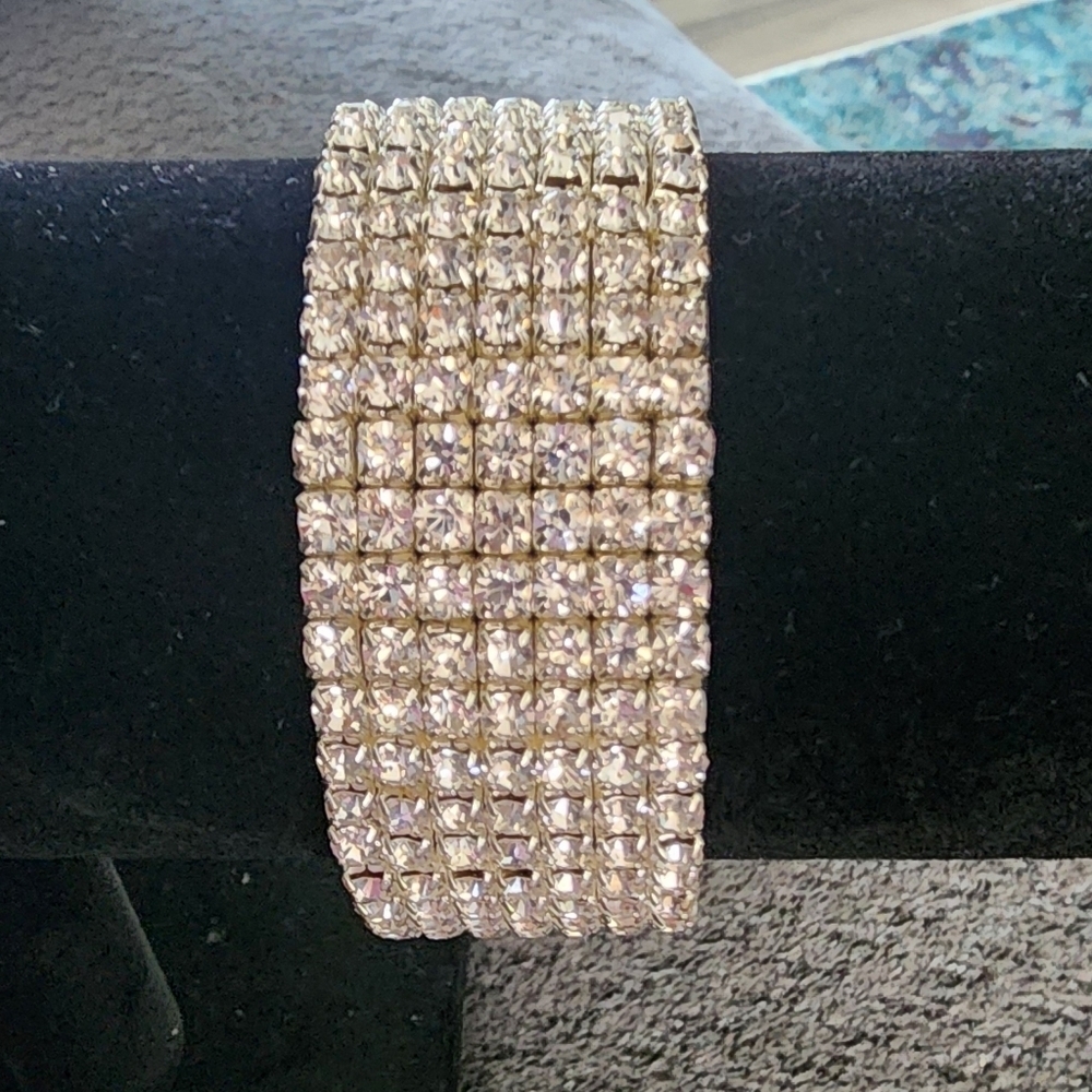 Silvertone Rhinestone Stretch Bracelet - Picture 2 of 4